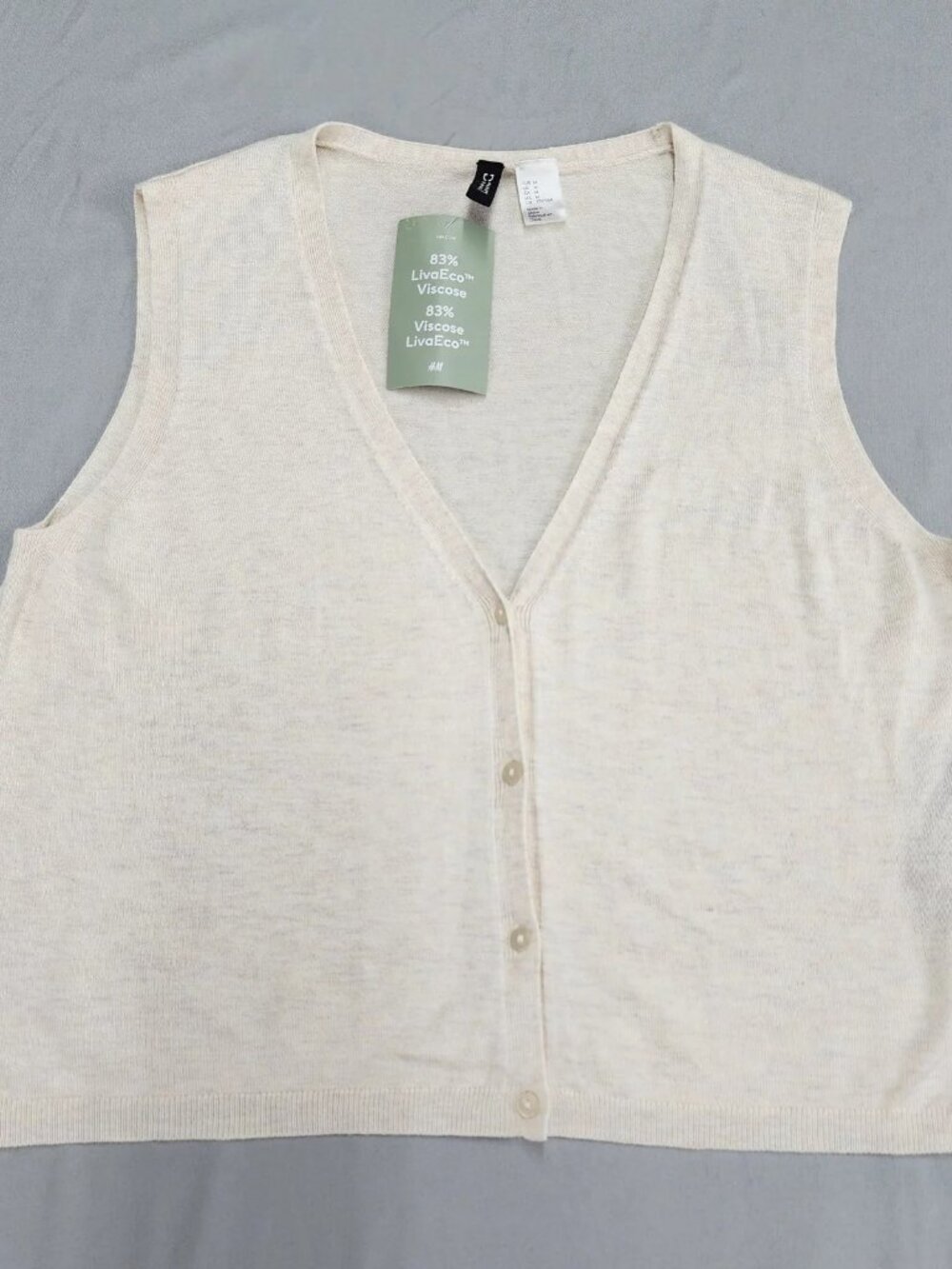 H&M Divided Womens Sweater Vest Size M Beige Button Front V-Neck Knit Viscose